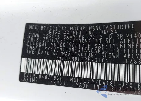 2024 Toyota Corolla Le from USA, damaged, VIN 5YFB4MDE6RP204041